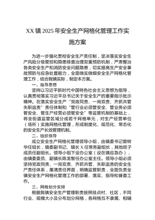 XX镇2025年安全生产网格化管理工作实施方案