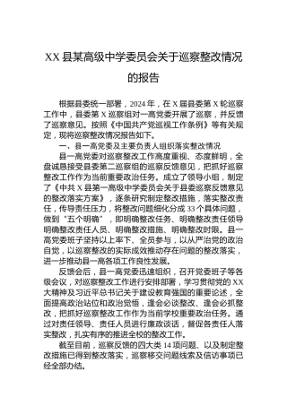 XX县某高级中学委员会关于巡察整改情况的报告