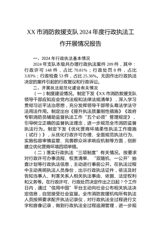 XX市消防救援支队2024年度行政执法工作开展情况报告