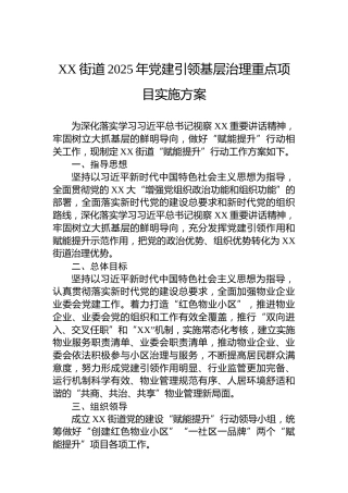 XX街道2025年党建引领基层治理重点项目实施方案