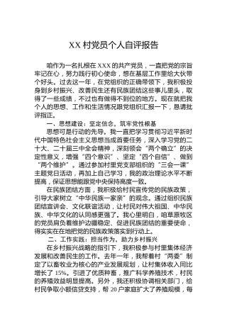 XX村党员个人自评报告