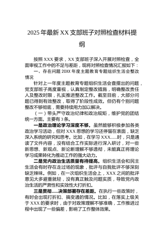 2025年最新XX支部班子对照检查材料提纲