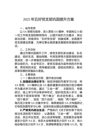 2025年五好党支部巩固提升方案