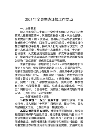 2025年全县生态环境工作要点