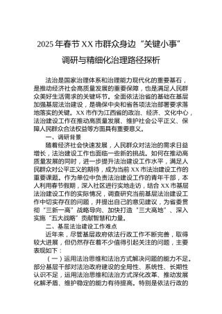 2025年春节XX市群众身边“关键小事”调研与精细化治理路径探析