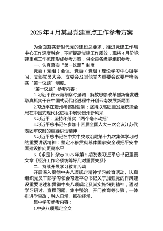 2025年4月某县党建重点工作参考方案