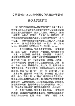 文旅局长在2025年全国文化和旅游厅局长会议上交流发言