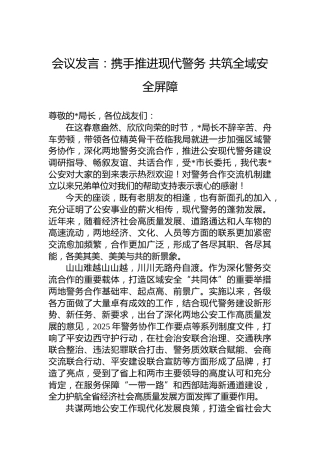 会议发言：携手推进现代警务共筑全域安全屏障