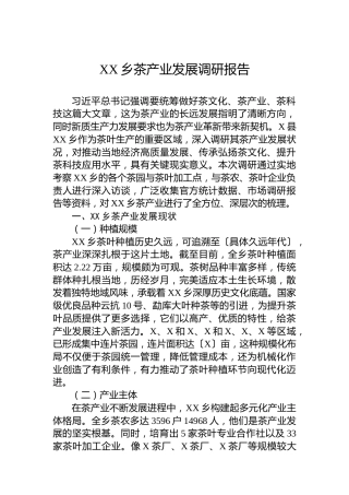 XX乡茶产业发展调研报告