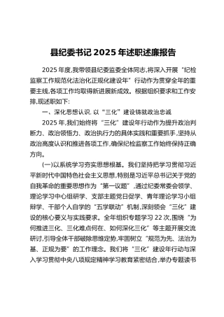 县纪委书记2025年述职述廉报告