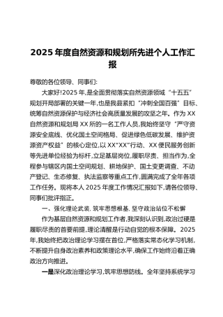 2025年度自然资源和规划所先进个人工作