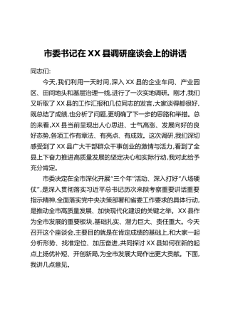 市委书记在XX县调研座谈会上的讲话（3）