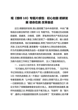 观《榜样10》专题片感悟：初心如磐 躬耕发展 使命在肩 改革奋进