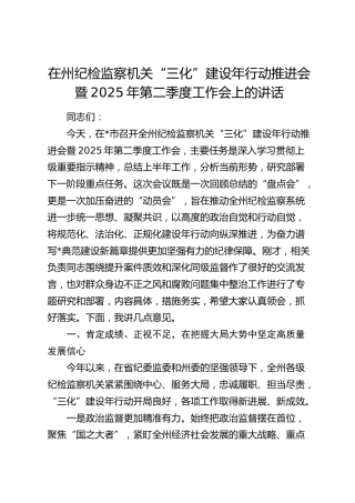 在纪检监察机关“三化”建设年行动推进会暨2025年第二季度工作会上的讲话