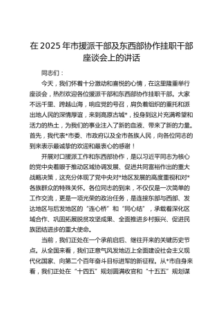 市援派干部及东西部协作挂职干部座谈会上的讲话