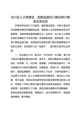 合川区人大常委会：前移监督关口 推动审计整改走深走实 