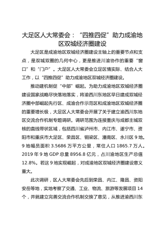 大足区人大常委会：“四推四促”助力成渝地区双城经济圈建设  