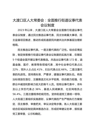 大渡口区人大常委会：全面推行街道议事代表会议制度 