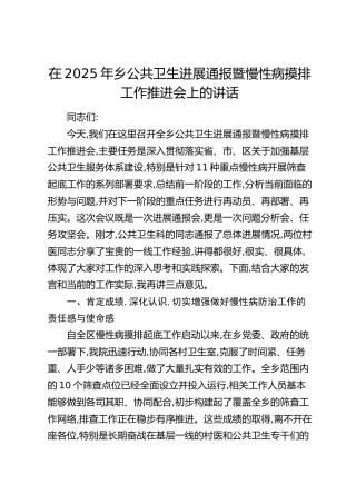 乡公共卫生进展通报暨慢性病摸排工作推进会上的讲话