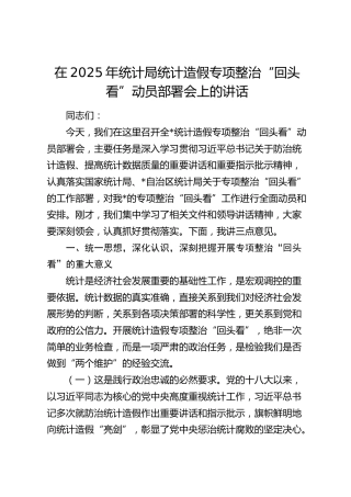 统计局统计造假专项整治“回头看”动员部署会上的讲话