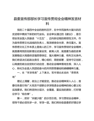 县委宣传部部长学习宣传贯彻全会精神发言材料