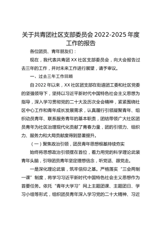 关于共青团社区支部委员会2022-2025年度工作的报告