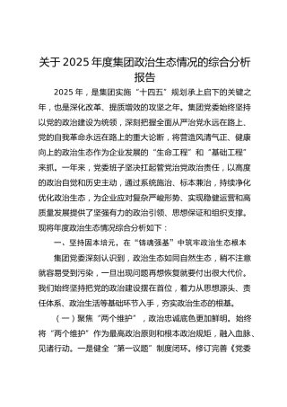 关于2025年度集团政治生态情况的综合分析报告