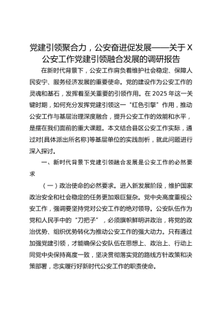 党建引领聚合力，公安奋进促发展——关于x公安工作党建引领融合发展的调研报告
