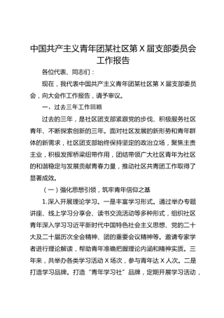 中国共产主义青年团某社区第x届支部委员会工作报告