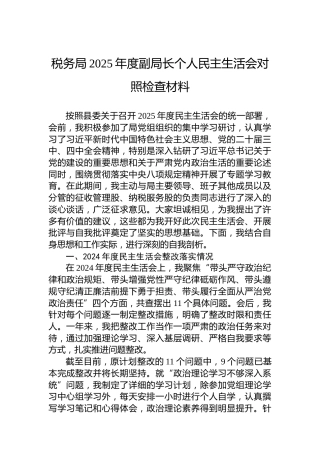 税务局2025年度副局长个人民主生活会对照检查材料