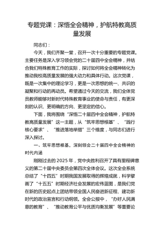 四中全会党课：深悟全会精神，护航特教高质量发展（特殊教育）