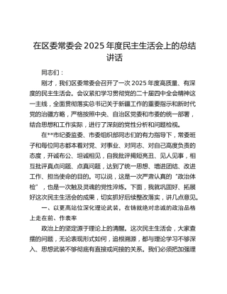 在区委常委会2025年度民主生活会上的总结讲话