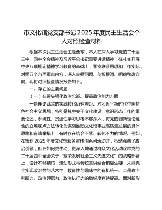 市文化馆党支部书记2025年度民主生活会个人对照检查材料