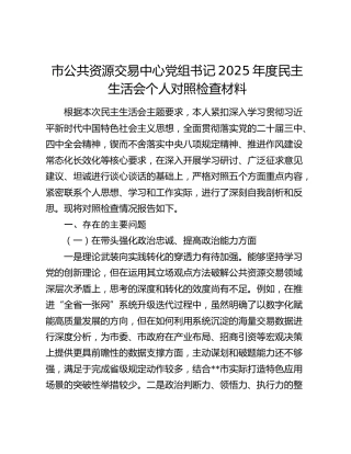 市公共资源交易中心党组书记2025年度民主生活会个人对照检查材料