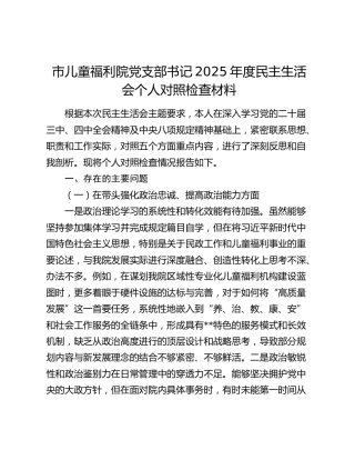 市儿童福利院党支部书记2025年度民主生活会个人对照检查材料