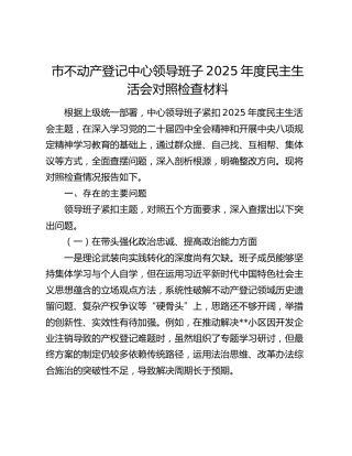 市不动产登记中心领导班子2025年度民主生活会对照检查材料