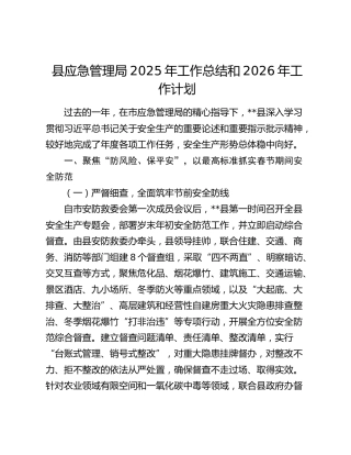 县应急管理局2025年工作总结和2026年工作计划