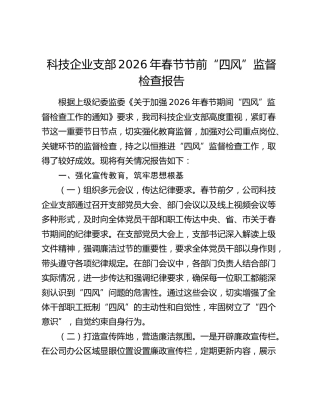 科技企业支部2026年春节节前“四风”监督检查报告