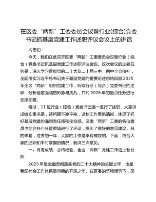 在区委“两新”工委委员会议暨行业(综合)党委书记抓基层党建工作述职评议会议上的讲话