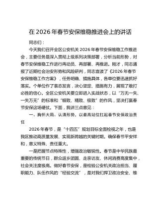 在2026年春节安保维稳推进会上的讲话