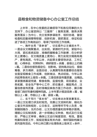 县粮食和物资储备中心办公室工作总结