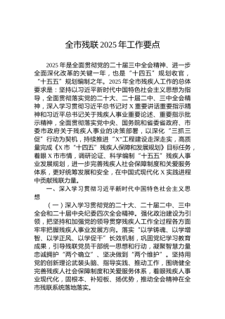 全市残联2025年工作要点