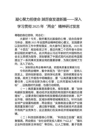 凝心聚力担使命踔厉奋发谱新篇——深入学习贯彻2025年“两会”精神研讨发言