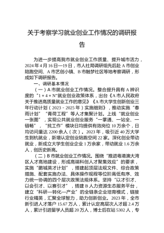 关于考察学习就业创业工作情况的调研报告