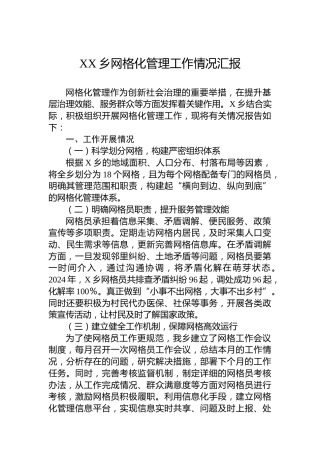XX乡网格化管理工作情况汇报