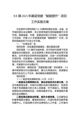 XX镇2025年基层党建“赋能提升”项目工作实施方案