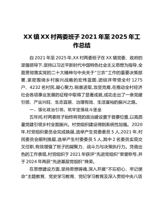 XX镇XX村两委班子2021年至2025年工作总结