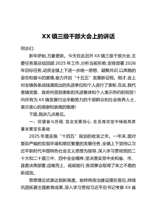XX镇三级干部大会上的讲话