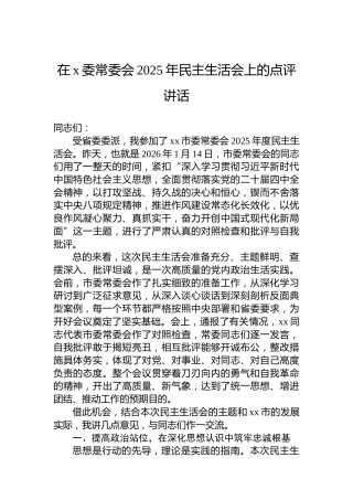在x委常委会2025年民主生活会上的点评讲话