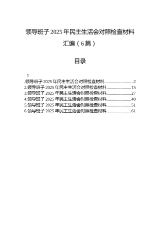 领导班子2025年民主生活会对照检查材料汇编（6篇）